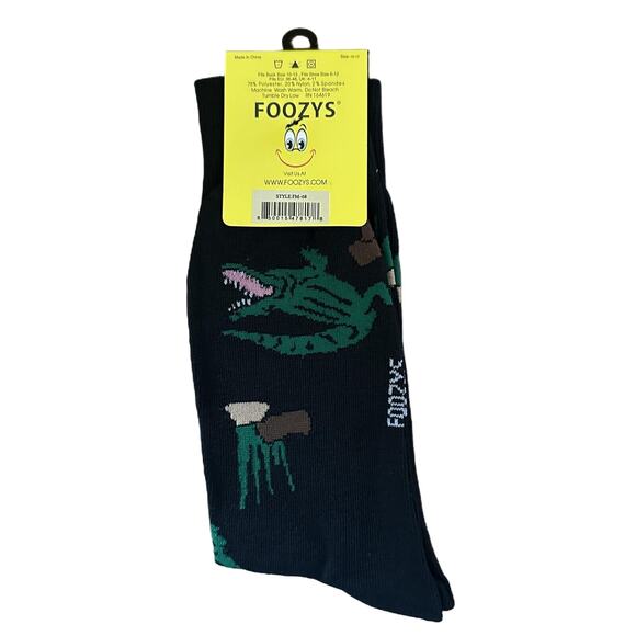 NWT FOOZYS Black Crew Length Crocodile Alligator Pattern Socks Mens One Size - Picture 3 of 4